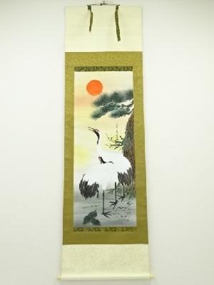 司一筆　松竹梅鶴亀　肉筆絹本掛軸（共箱）